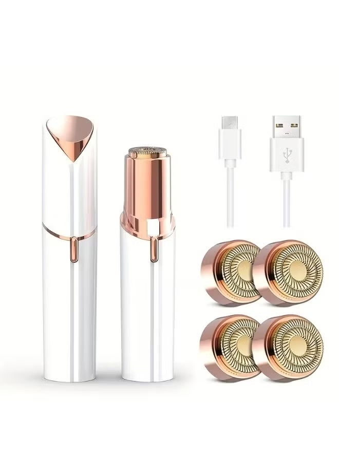 بينكو جهاز إزالة الشعر والحلاقة للمرأة - منتجات إزالة الشعر مع بطارية قابلة لإعادة الشحن ، 4 رؤوس قابلة للاستبدال الكهربائية ، ضوء LED ، للوجه والذراعين والساقين والذراعين ، الحلاقة الكهربائية غير الألمية للمرأة ، الأبيض المحمول - Image 1